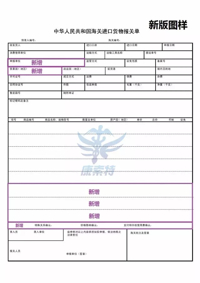 干货：新旧版报关单对比图样 变化一目了然【康索特关务咨询】